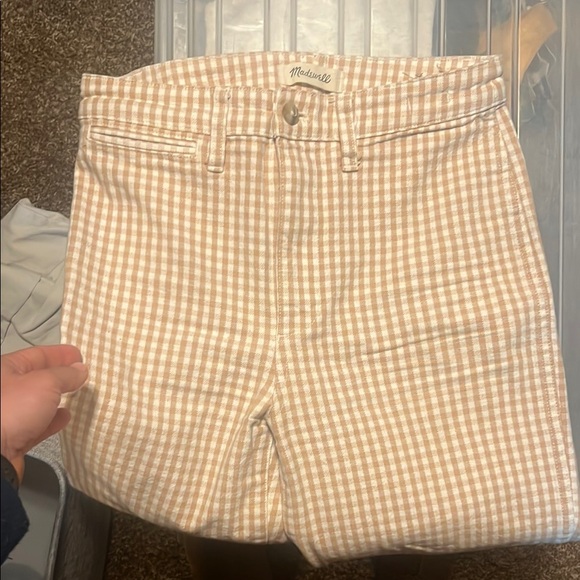 Madewell Gingham Ankle Pants in Beige and White - Picture 2 of 3